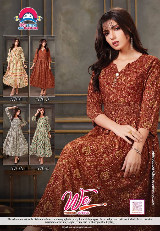 WE POPPY Fancy Party Wear Rayon Printed Anarkali Kurtis Collection